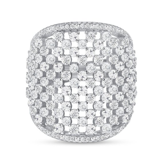Sterling Silver 925 Rhodium Plated Fancy Multi Strand Cubic Zirconia Band Ring